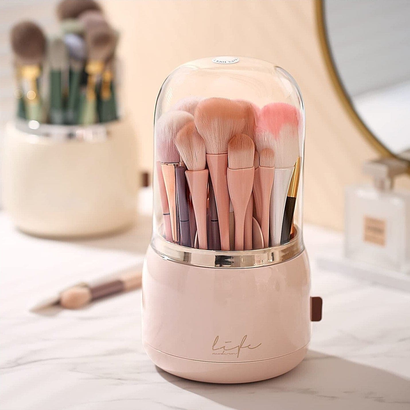 Fancy 360° Rotating Makeup Brushes Holder, Portable Desktop Makeup Brush Organizer With Lid, Desktop Makeup Brush Storage Bucket, Lipstick Eyebrow Pencil Holder, Vanity Dressing Table Brush Display Box, Acrylic Dust Free Waterproof Makeup Container Fancy 360° Rotating Makeup Brushes Holder, Portable Desktop Makeup Brush Organizer With Lid, Desktop Makeup Brush Storage Bucket, Lipstick Eyebrow Pencil Holder, Vanity Dressing Table Brush Display Box, Acrylic Dust Free Waterproof Makeup Container